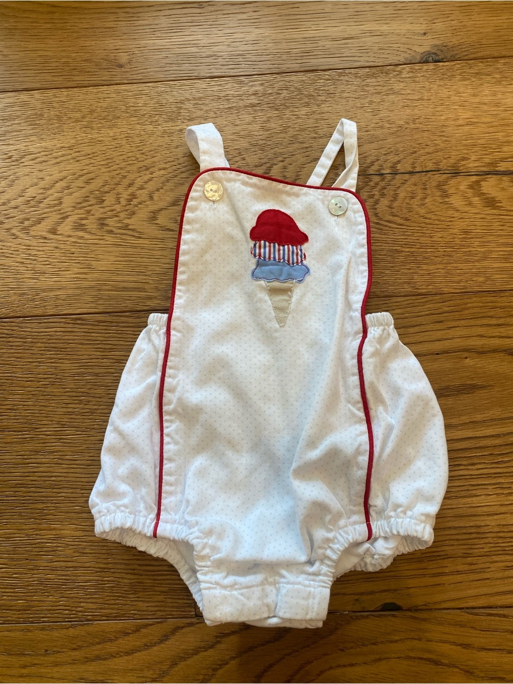 White & Red Ice Cream Appliqué Baby Romper - Kids One-Piece